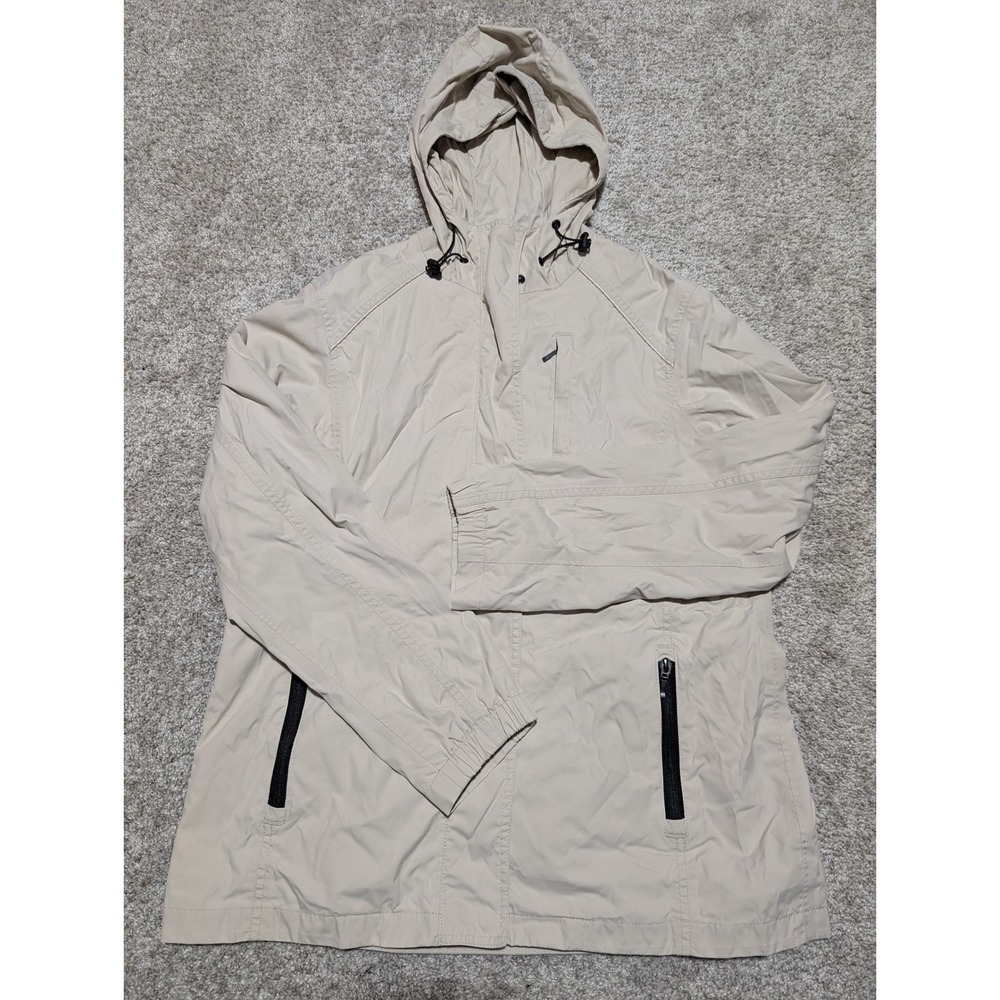 Eddie Bauer Weather Edge Mens Khaki Hooded Anorak Jacket Size L